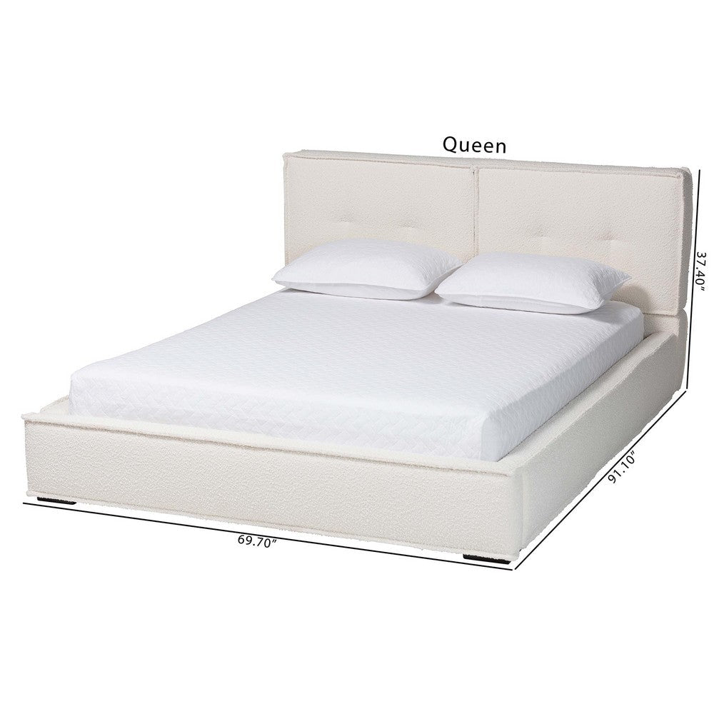 Baxton Studio Laverick Modern Cream Boucle Queen Platform Bed with Border Piping WHI-BBT61214-Cream-Queen