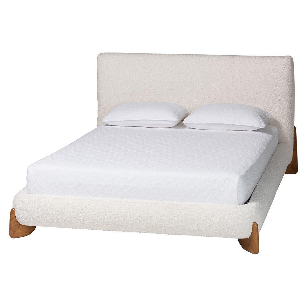 Baxton Studio Vinicio Mid-Century Modern Cream Boucle King Platform Bed WHI-BBT61296-Cream-King