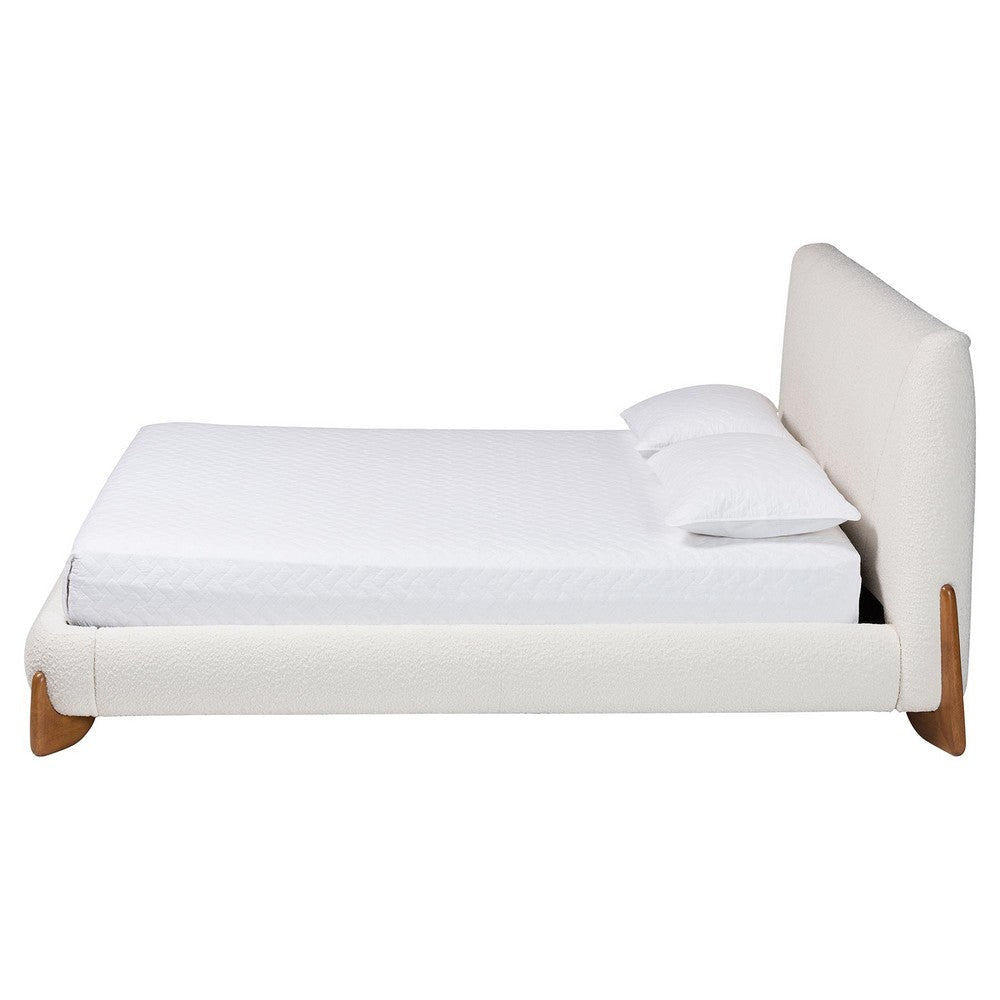 Baxton Studio Vinicio Mid-Century Modern Cream Boucle King Platform Bed WHI-BBT61296-Cream-King