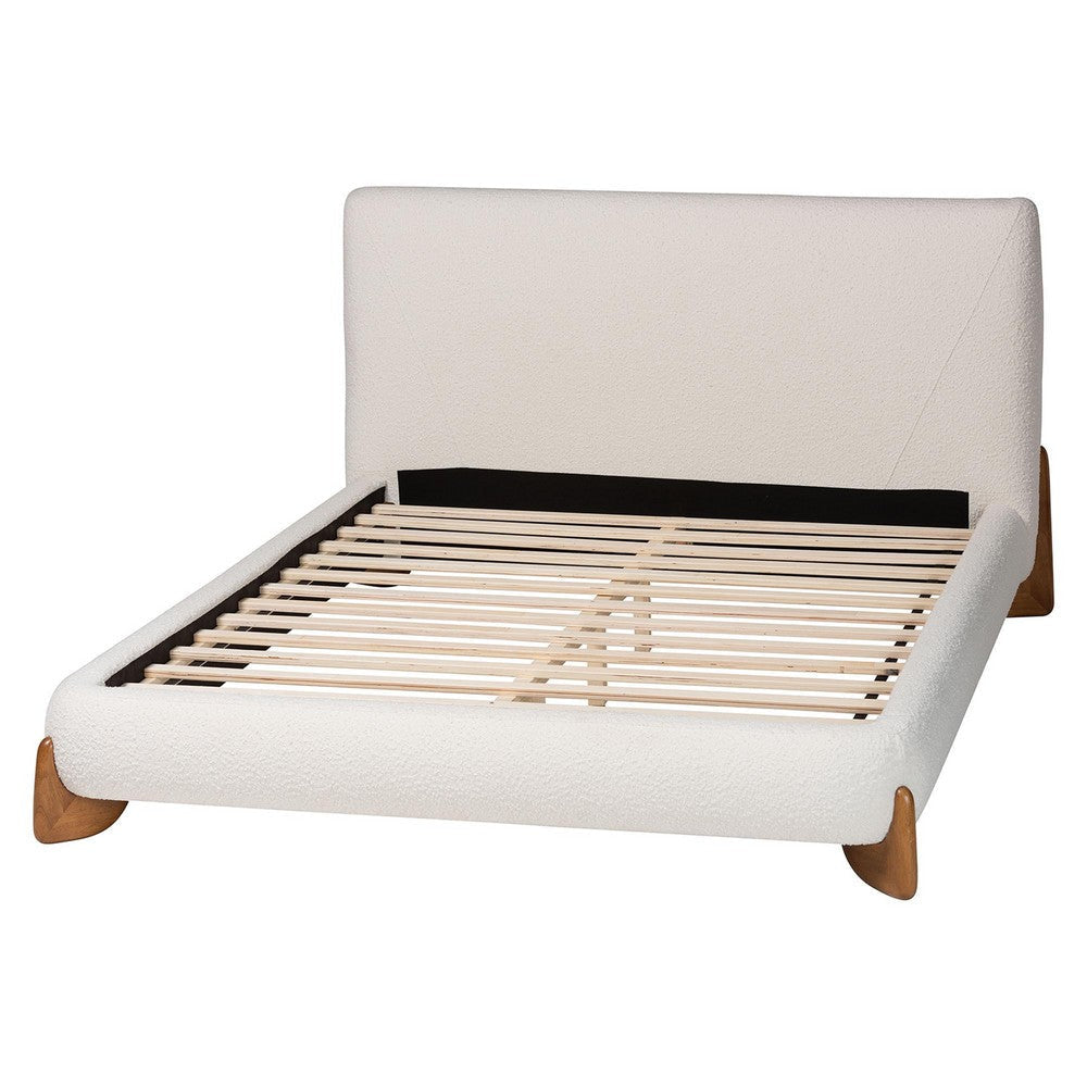 Baxton Studio Vinicio Mid-Century Modern Cream Boucle King Platform Bed WHI-BBT61296-Cream-King