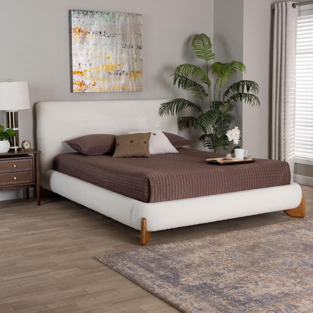 Baxton Studio Vinicio Mid-Century Modern Cream Boucle King Platform Bed WHI-BBT61296-Cream-King