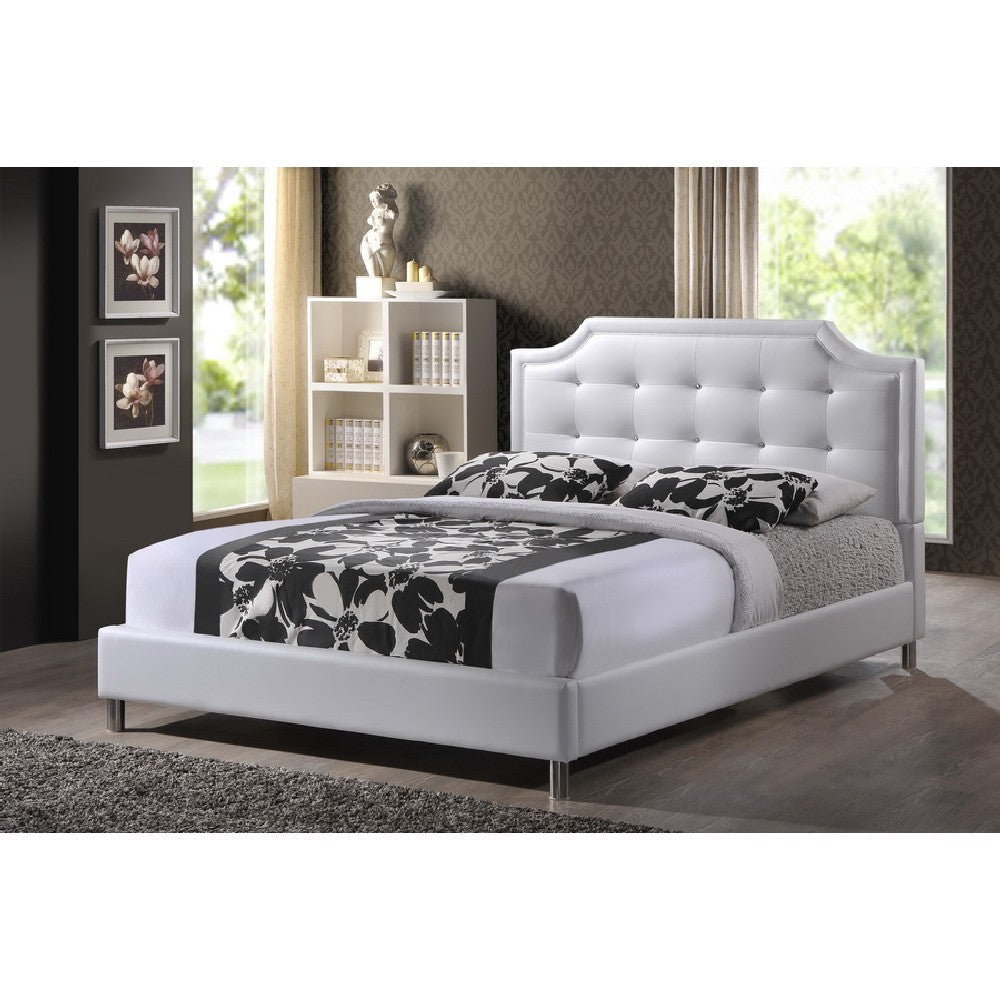 Baxton Studio Carlotta White Modern Bed with Upholstered Headboard - Full Size WHI-BBT6376-White-Full