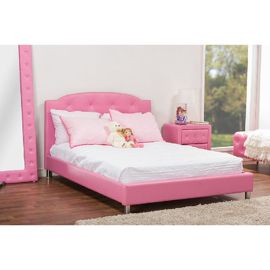 Baxton Studio Canterbury Contemporary Glam Pink Faux Leather Upholstered Full Size 3-Piece Bedroom Set