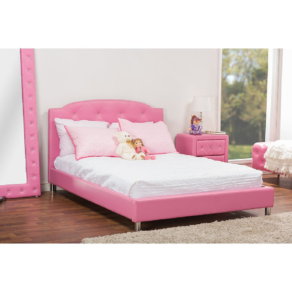 Baxton Studio Canterbury Contemporary Glam Pink Faux Leather Upholstered Full Size 3-Piece Bedroom Set