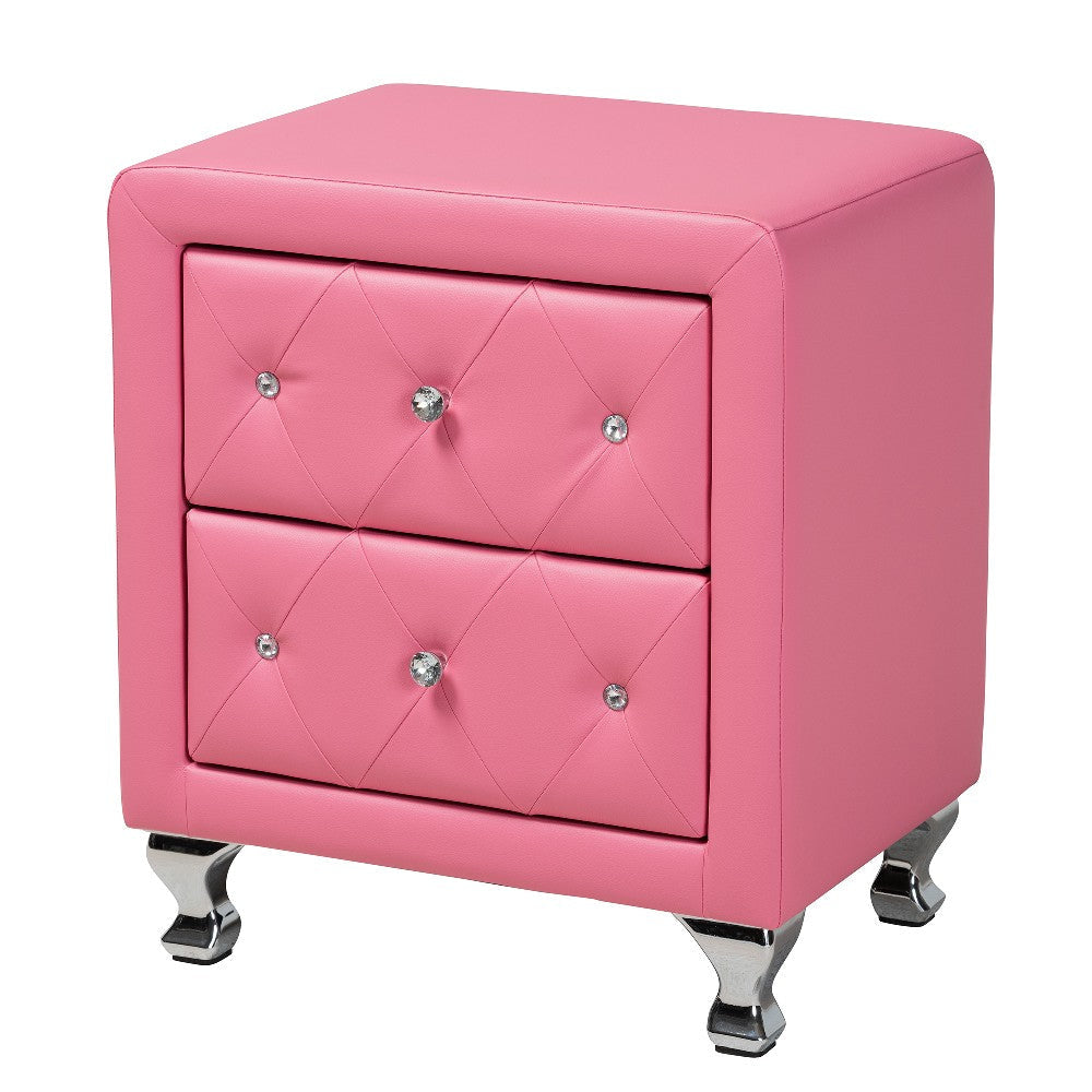 Baxton Studio Canterbury Contemporary Glam Pink Faux Leather Upholstered Queen Size 3-Piece Bedroom Set