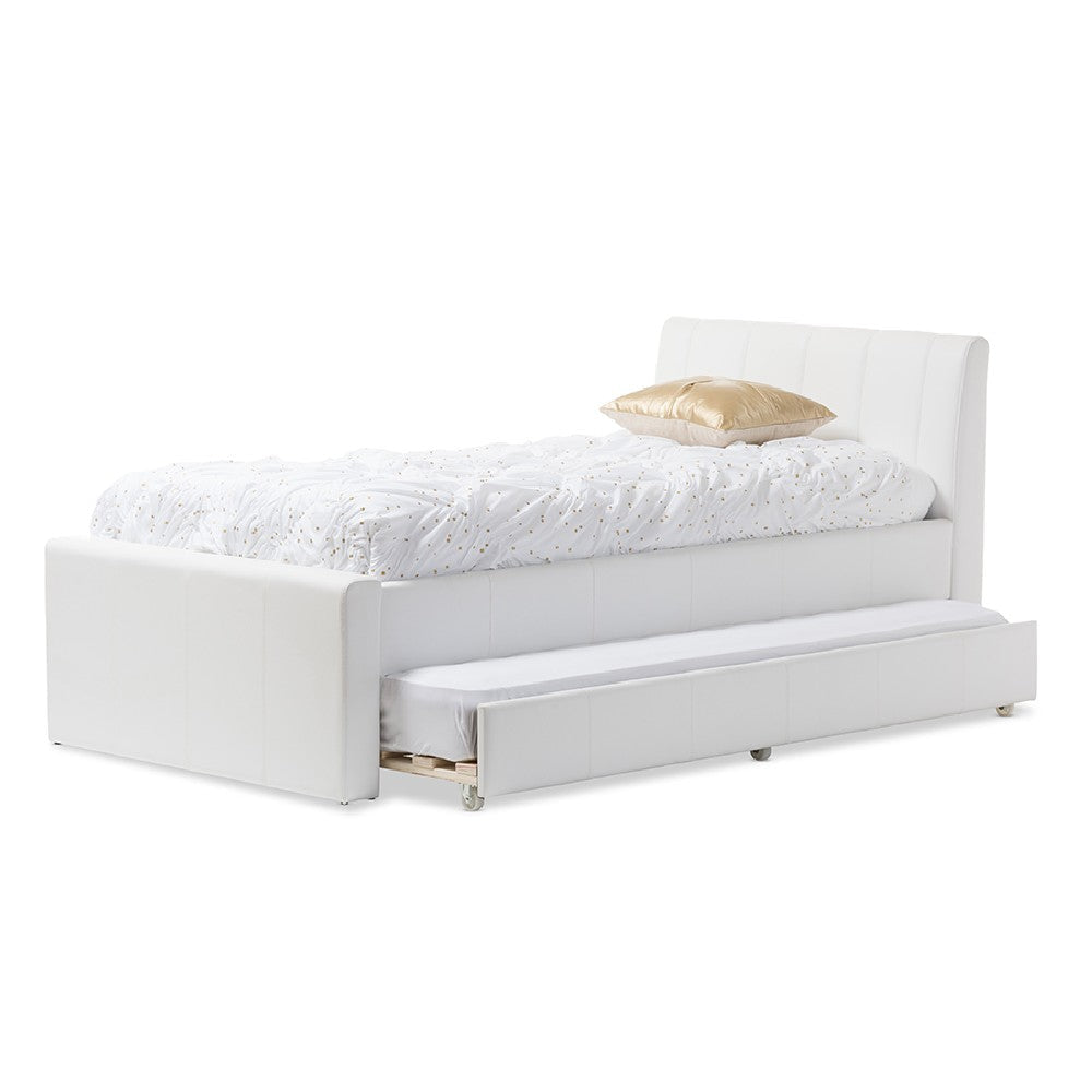 Baxton Studio Cosmo Modern and Contemporary White Faux Leather Twin Size Trundle Bed WHI-BBT6469-Twin-White