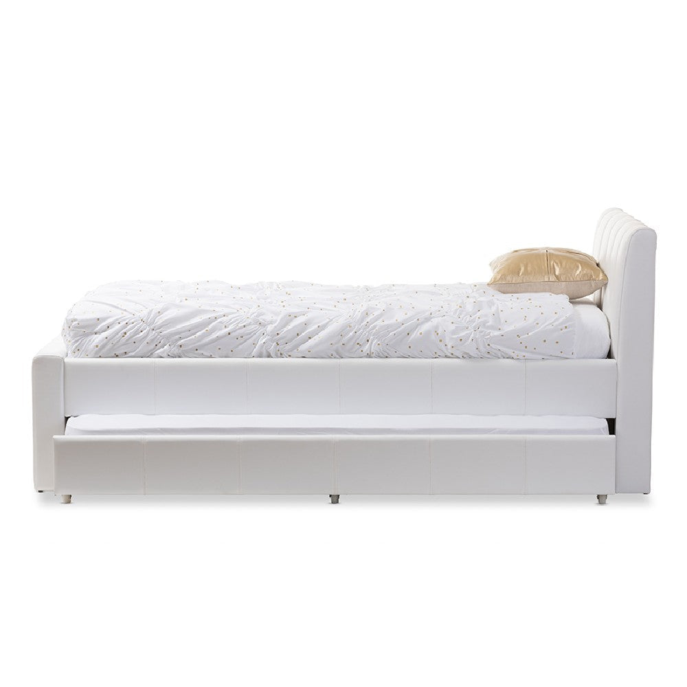 Baxton Studio Cosmo Modern and Contemporary White Faux Leather Twin Size Trundle Bed WHI-BBT6469-Twin-White