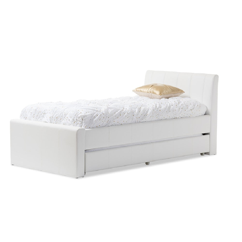 Baxton Studio Cosmo Modern and Contemporary White Faux Leather Twin Size Trundle Bed WHI-BBT6469-Twin-White