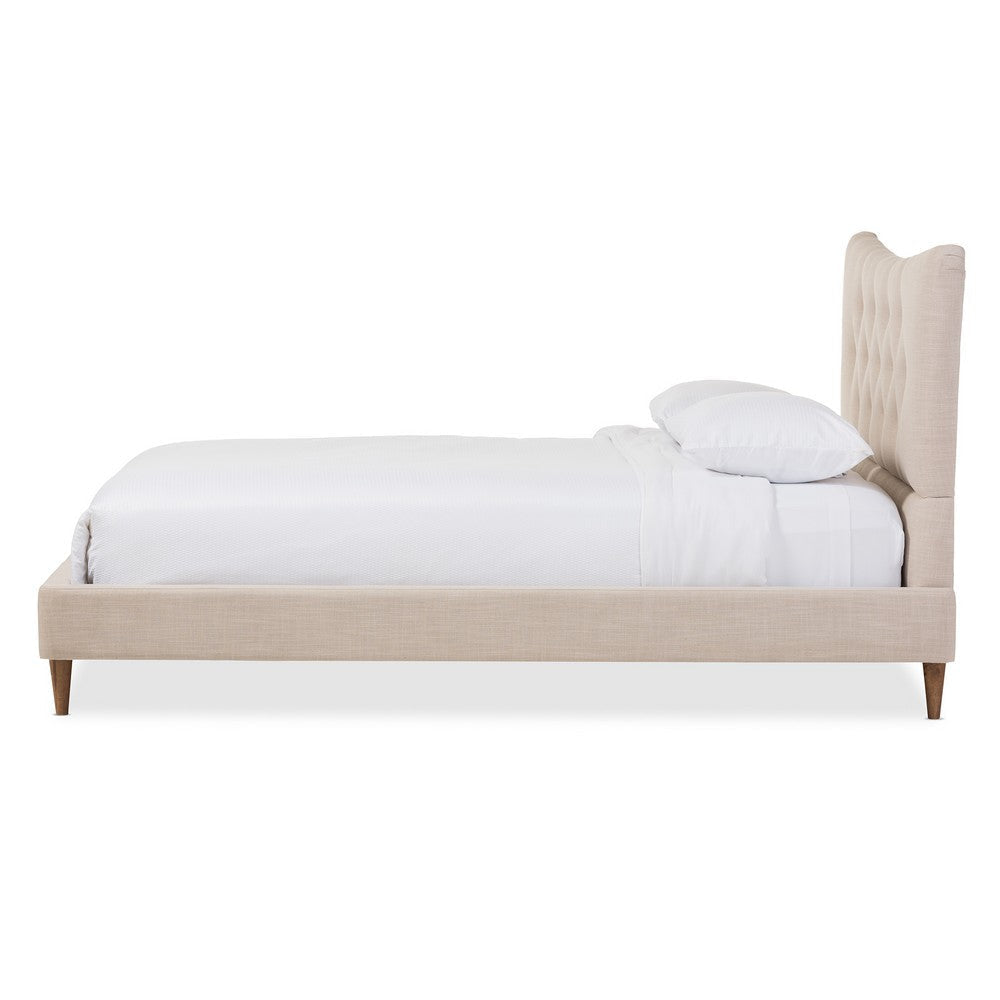Baxton Studio Hannah Mid-Century Modern Beige Linen Queen Size Platform Bed WHI-BBT6570-Beige-Queen