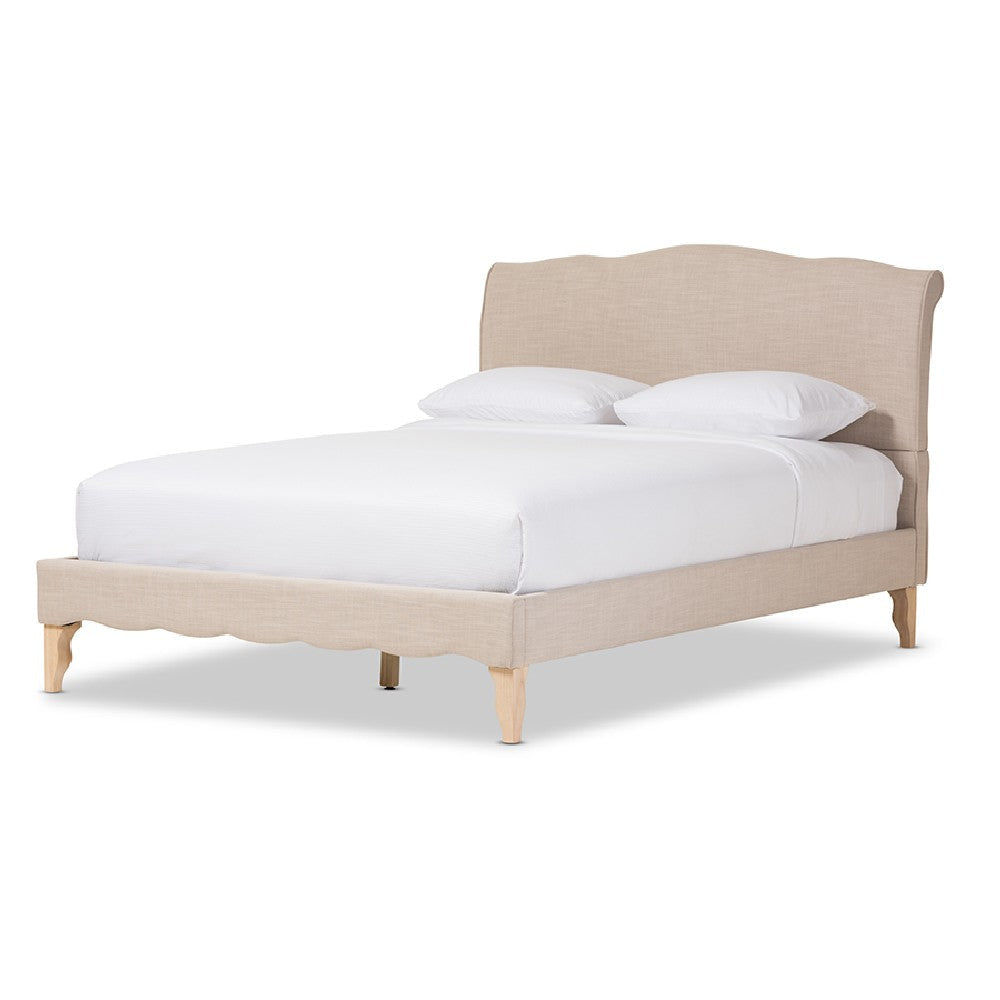 Baxton Studio Fannie French Classic Modern Style Beige Linen Fabric Full Size Platform Bed WHI-BBT6571-Beige-Full