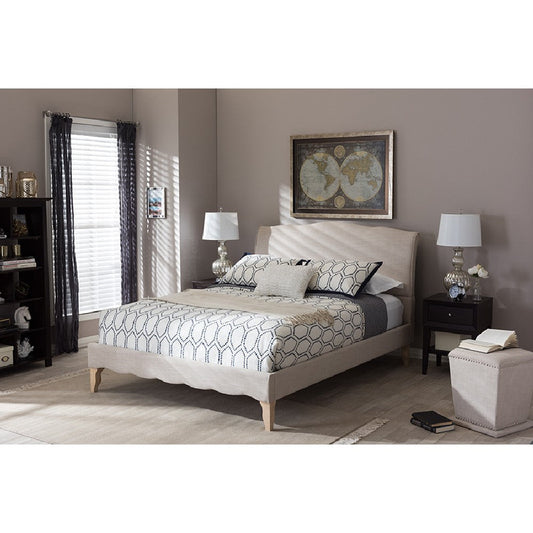 Baxton Studio Fannie French Classic Modern Style Beige Linen Fabric Full Size Platform Bed