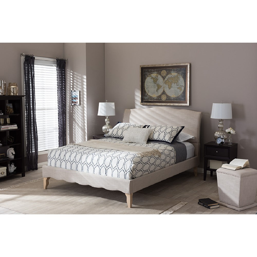 Baxton Studio Fannie French Classic Modern Style Beige Linen Fabric Full Size Platform Bed