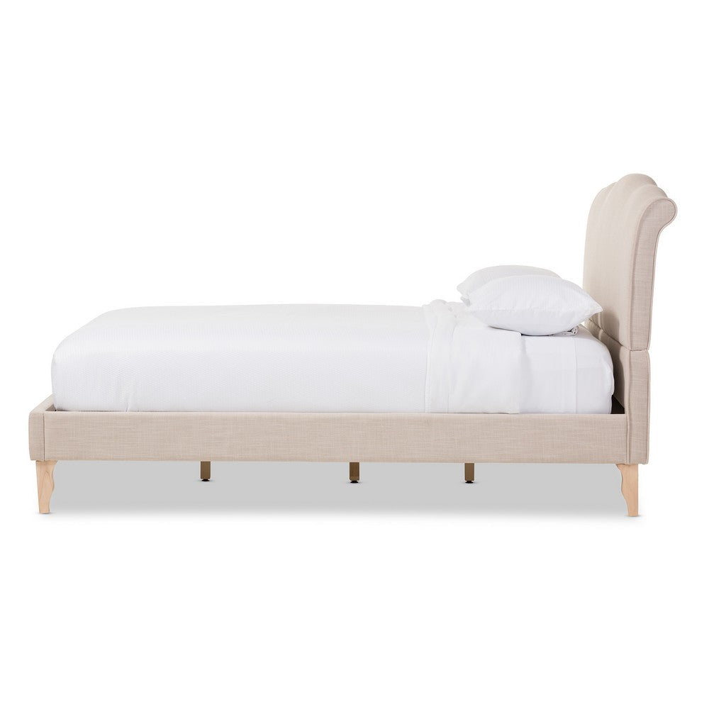 Baxton Studio Fannie French Classic Modern Style Beige Linen Fabric Queen Size Platform Bed WHI-BBT6571-Beige-Queen