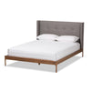 Baxton Studio Brooklyn Mid-Century Modern Walnut Wood Grey Fabric King Size Platform Bed WHI-BBT6653-Grey-King-XD45