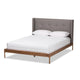 Baxton Studio Brooklyn Mid-Century Modern Walnut Wood Grey Fabric King Size Platform Bed WHI-BBT6653-Grey-King-XD45