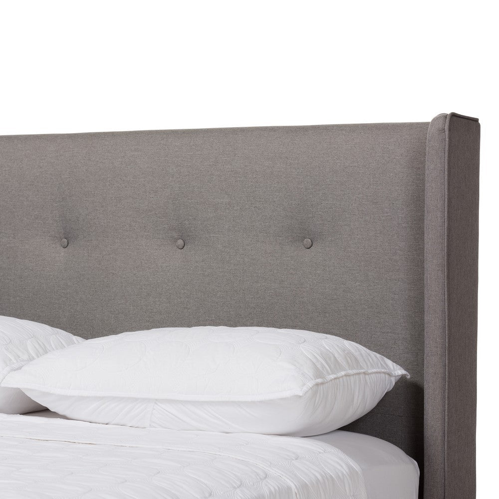 Baxton Studio Brooklyn Mid-Century Modern Walnut Wood Grey Fabric King Size Platform Bed WHI-BBT6653-Grey-King-XD45