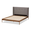 Baxton Studio Brooklyn Mid-Century Modern Walnut Wood Grey Fabric Queen Size Platform Bed WHI-BBT6653-Grey-Queen-XD45