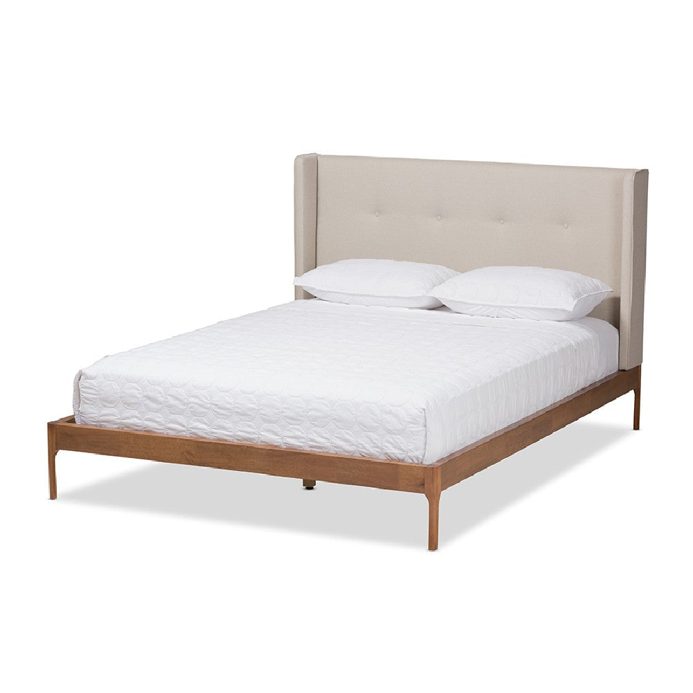 Baxton Studio Brooklyn Mid-Century Modern Walnut Wood Beige Fabric Full Size Platform Bed WHI-BBT6653-Light-Beige-Full-6086-1