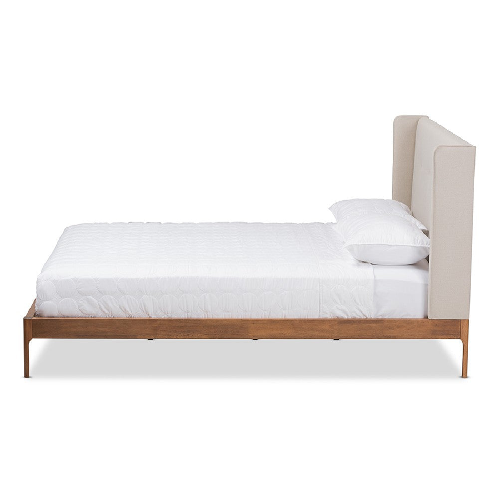 Baxton Studio Brooklyn Mid-Century Modern Walnut Wood Beige Fabric Full Size Platform Bed WHI-BBT6653-Light-Beige-Full-6086-1