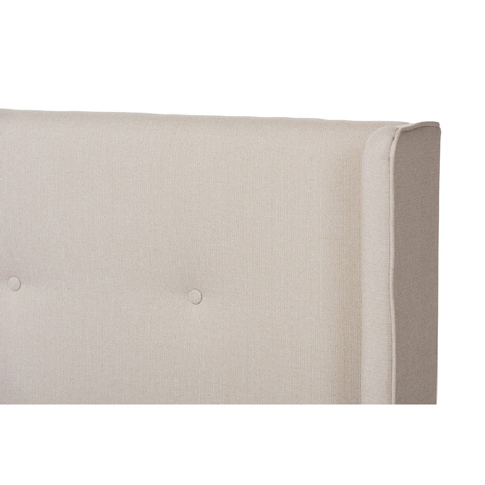 Baxton Studio Brooklyn Mid-Century Modern Walnut Wood Beige Fabric Full Size Platform Bed WHI-BBT6653-Light-Beige-Full-6086-1