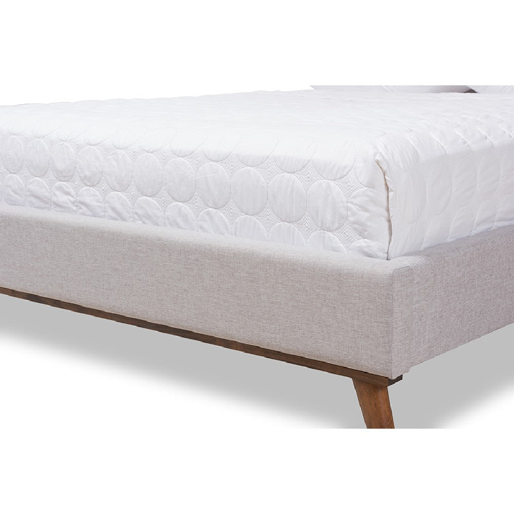 Baxton Studio Valencia Mid-Century Modern Greyish Beige Fabric Full Size Platform Bed