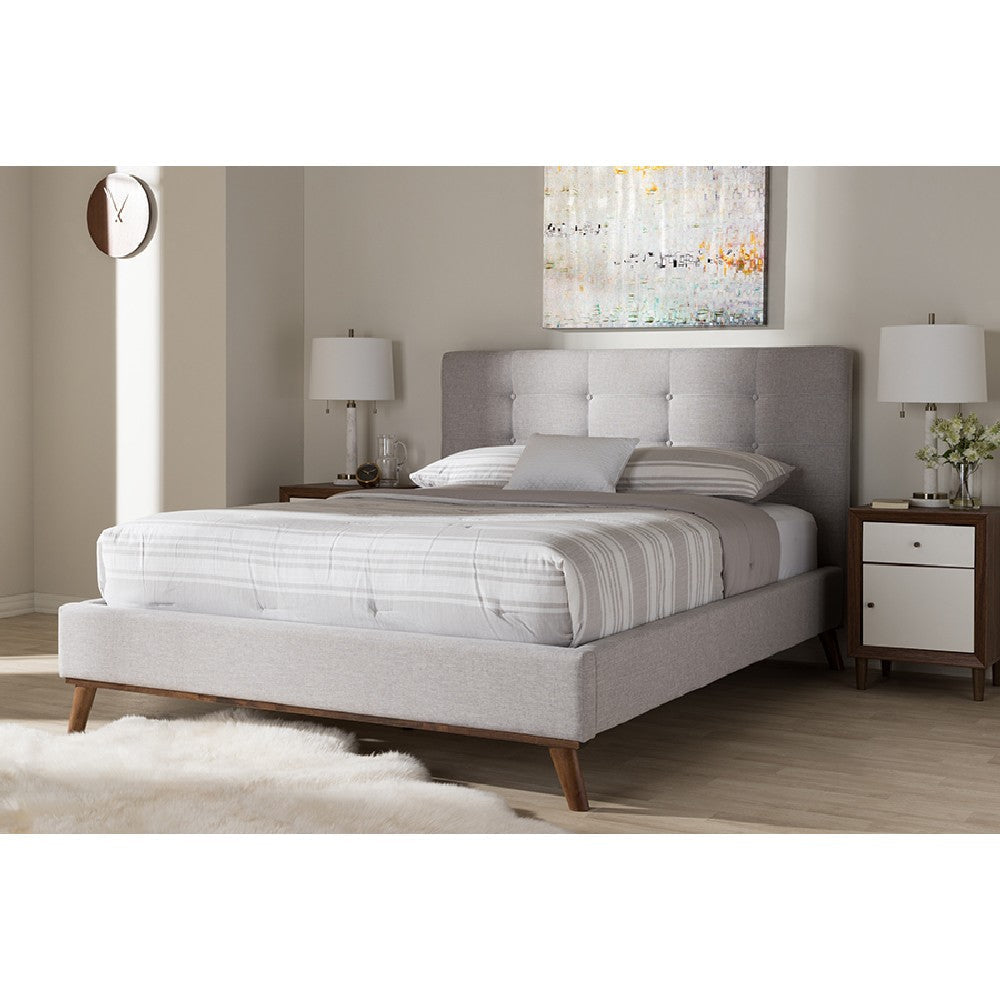 Baxton Studio Valencia Mid-Century Modern Greyish Beige Fabric Full Size Platform Bed