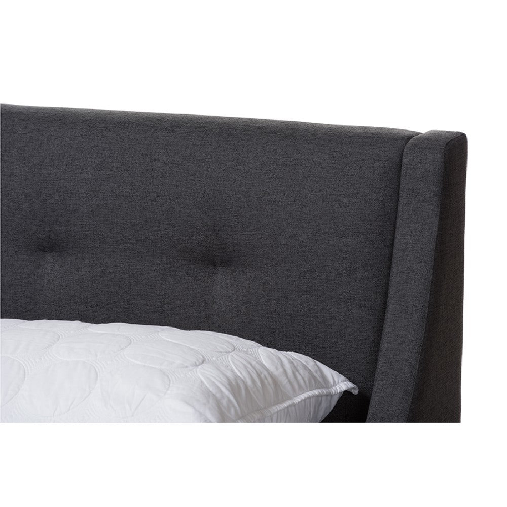 Baxton Studio Louvain Modern and Contemporary Dark Grey Fabric Upholstered Walnut-Finished Full Sized Platform Bed