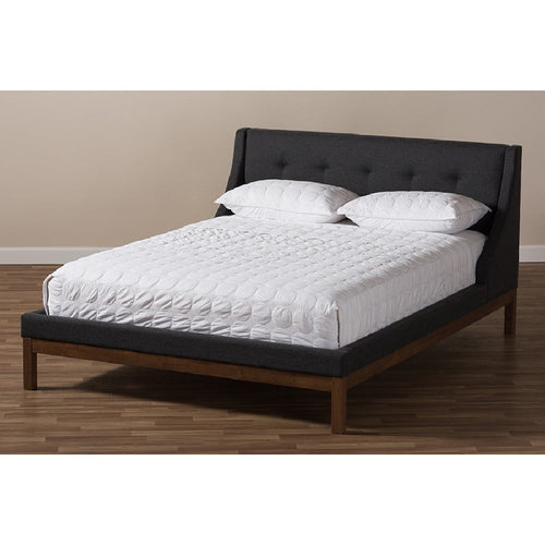 Baxton Studio Louvain Modern and Contemporary Dark Grey Fabric Upholstered Walnut-Finished Full Sized Platform Bed
