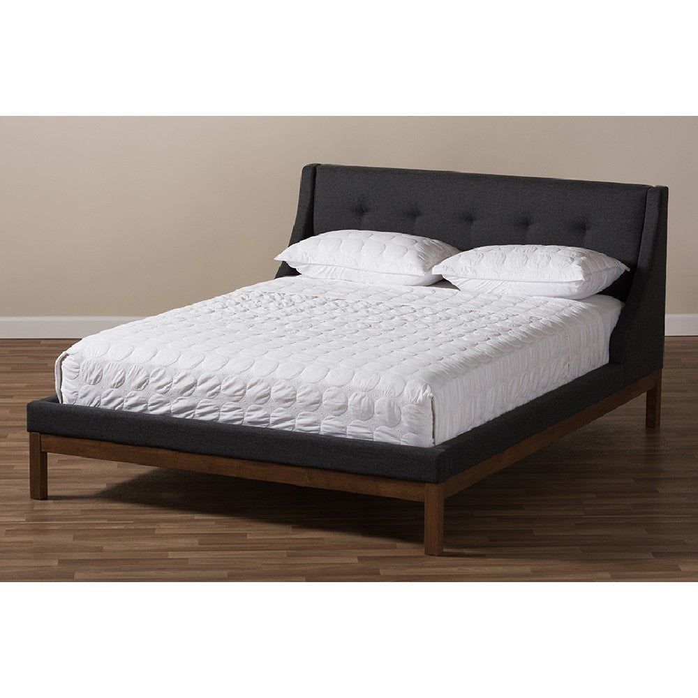 Baxton Studio Louvain Modern and Contemporary Dark Grey Fabric Upholstered Walnut-Finished Full Sized Platform Bed