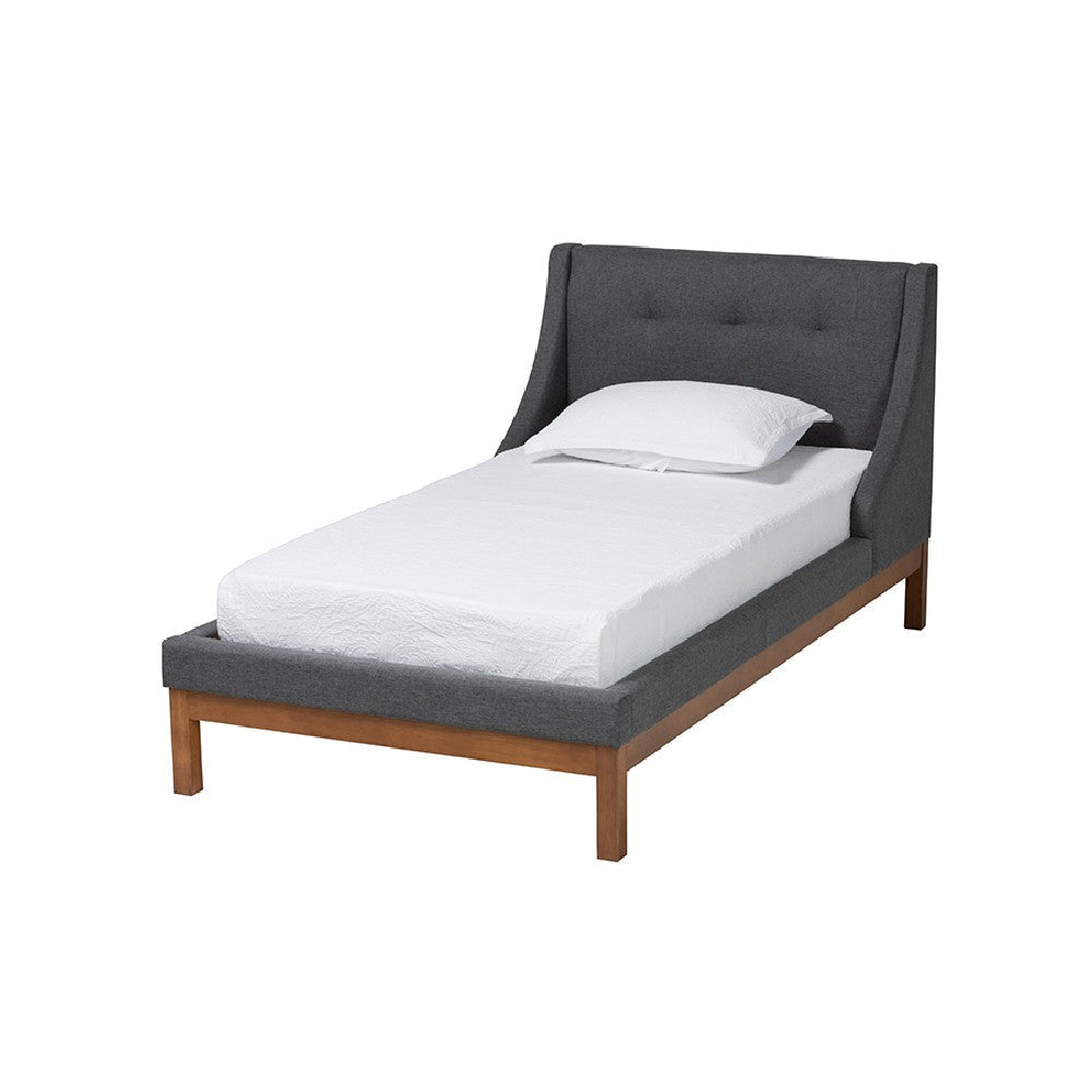 Baxton Studio Louvain Mid-Century Modern Transitional Dark Grey Fabric Upholstered Twin Size 3-Piece Bedroom Set