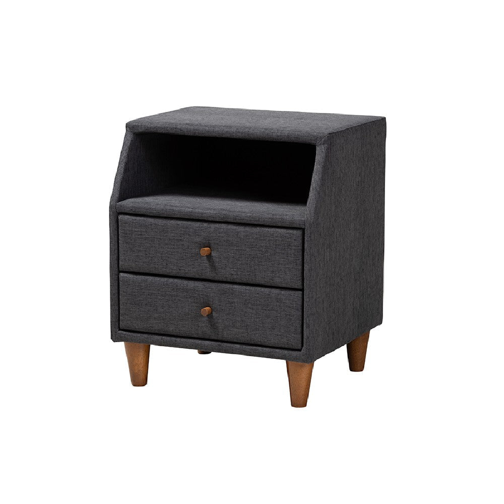 Baxton Studio Louvain Mid-Century Modern Transitional Dark Grey Fabric Upholstered Twin Size 3-Piece Bedroom Set