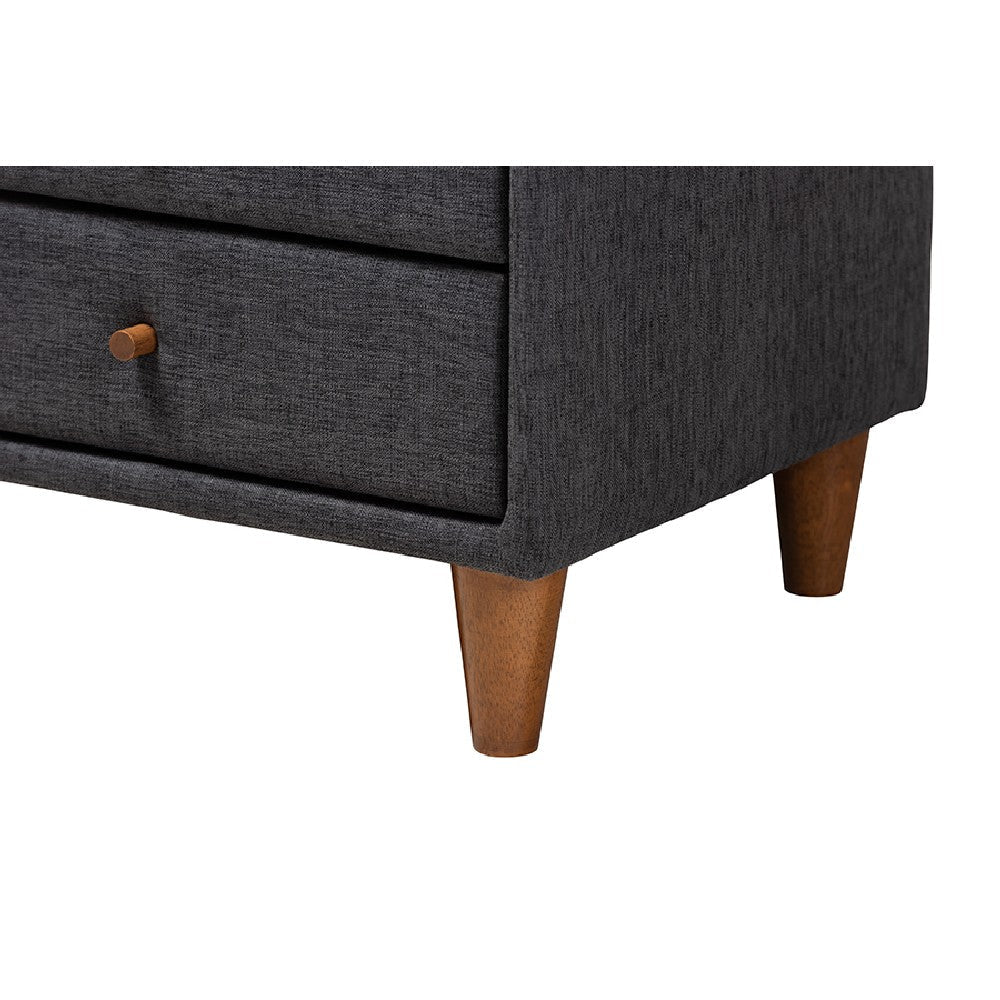 Baxton Studio Louvain Mid-Century Modern Transitional Dark Grey Fabric Upholstered Twin Size 3-Piece Bedroom Set