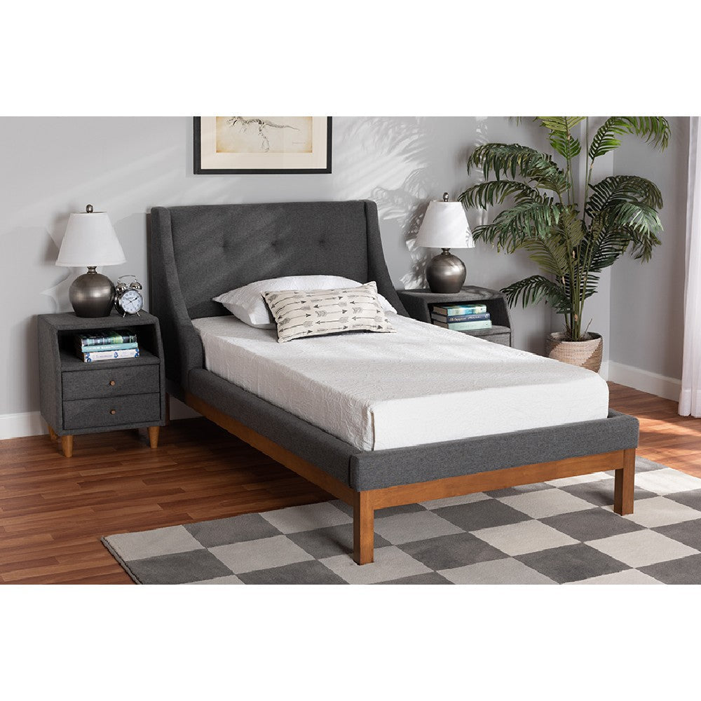 Baxton Studio Louvain Mid-Century Modern Transitional Dark Grey Fabric Upholstered Twin Size 3-Piece Bedroom Set
