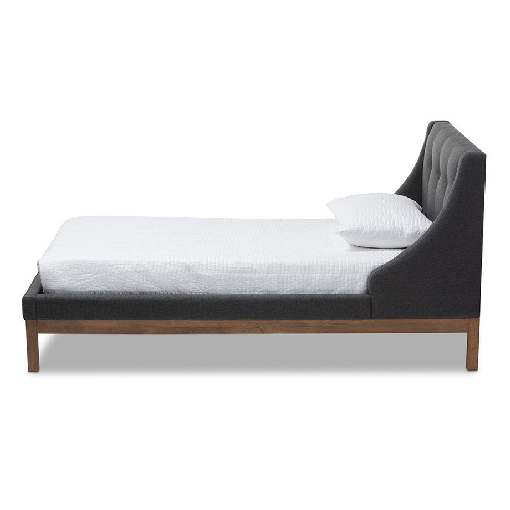 Baxton Studio Louvain Modern and Contemporary Dark Grey Fabric Upholstered Walnut-Finished Twin Sized Platform Bed