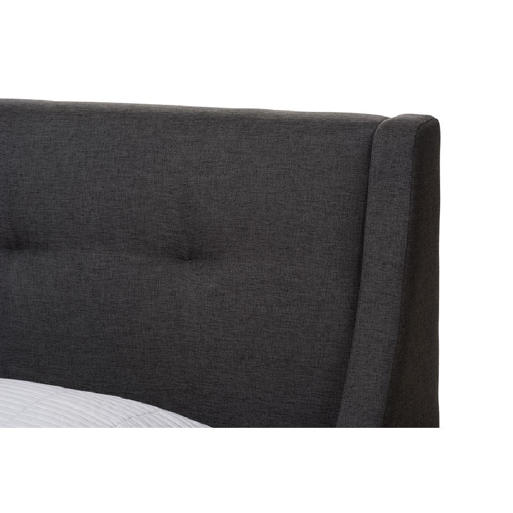 Baxton Studio Louvain Modern and Contemporary Dark Grey Fabric Upholstered Walnut-Finished Twin Sized Platform Bed