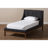 Baxton Studio Louvain Modern and Contemporary Dark Grey Fabric Upholstered Walnut-Finished Twin Sized Platform Bed