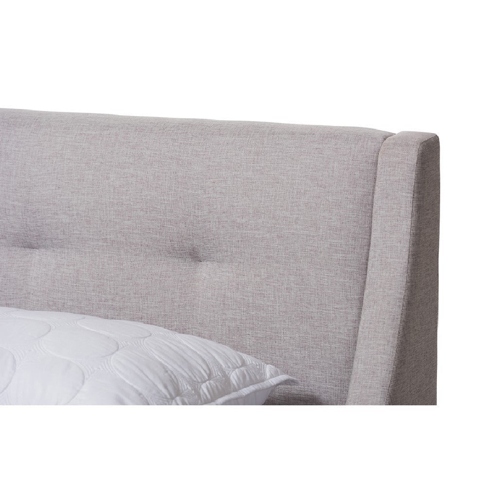 Baxton Studio Louvain Modern and Contemporary Greyish Beige Fabric Upholstered Walnut-Finished Full Sized Platform Bed