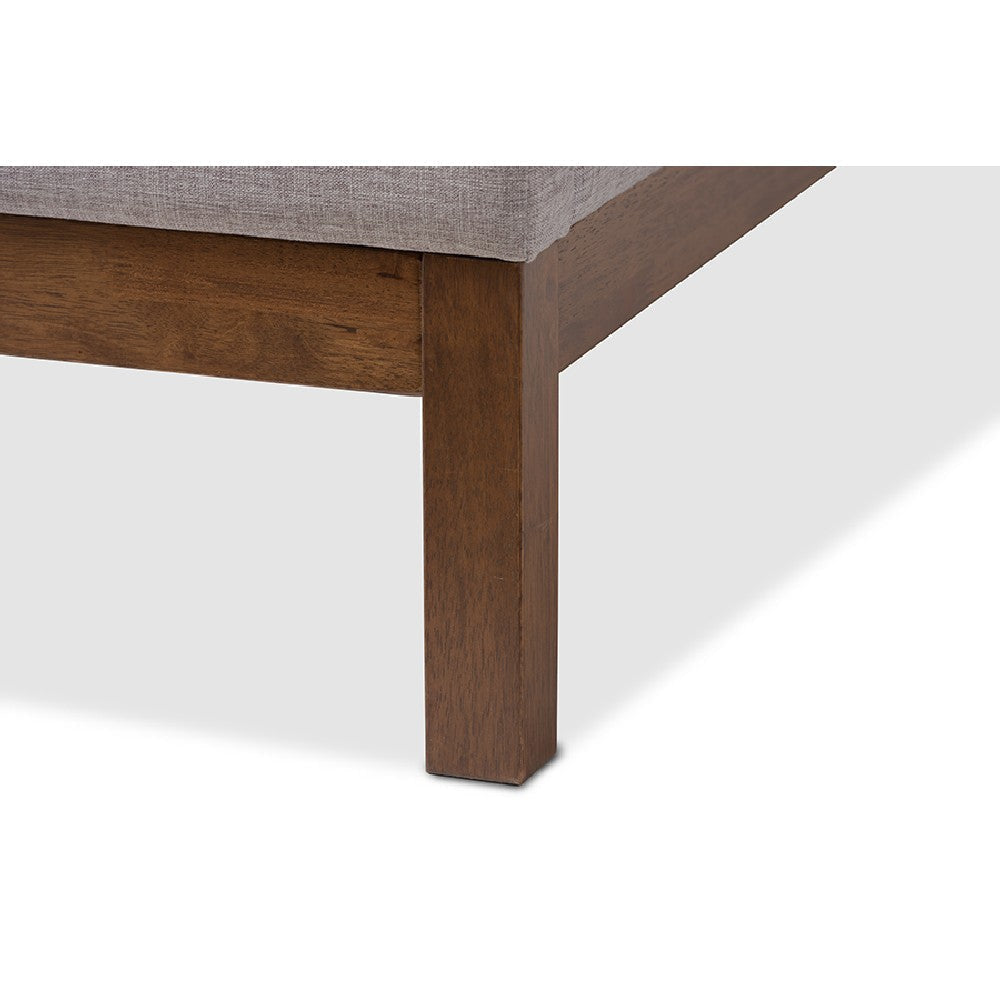 Baxton Studio Louvain Modern and Contemporary Greyish Beige Fabric Upholstered Walnut-Finished Full Sized Platform Bed