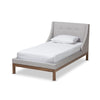 Baxton Studio Louvain Modern and Contemporary Greyish Beige Fabric Upholstered Walnut-Finished Twin Sized Platform Bed
