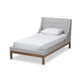 Baxton Studio Louvain Modern and Contemporary Greyish Beige Fabric Upholstered Walnut-Finished Twin Sized Platform Bed