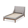 Baxton Studio Louvain Modern and Contemporary Greyish Beige Fabric Upholstered Walnut-Finished Twin Sized Platform Bed