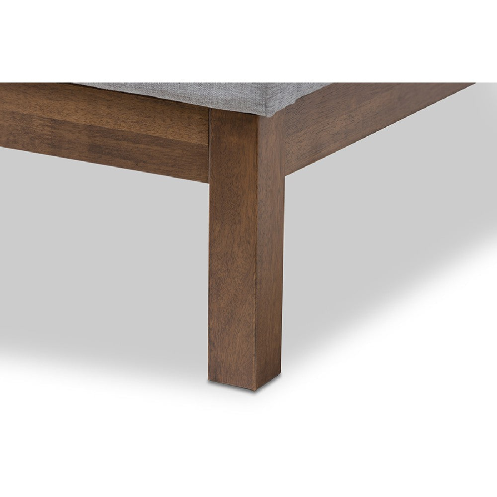 Baxton Studio Louvain Modern and Contemporary Greyish Beige Fabric Upholstered Walnut-Finished Twin Sized Platform Bed