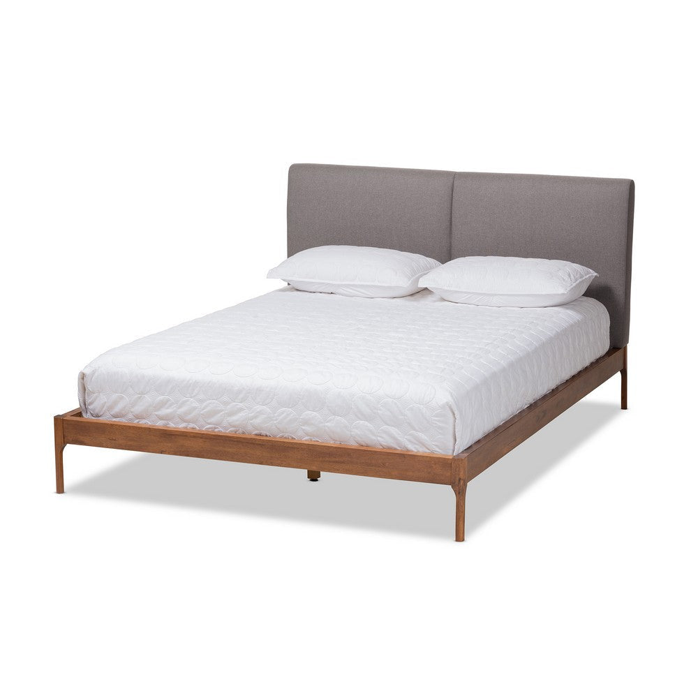 Baxton Studio Aveneil Mid-Century Modern Grey Fabric Upholstered Walnut Finished King Size Platform Bed WHI-BBT6723-Grey-King