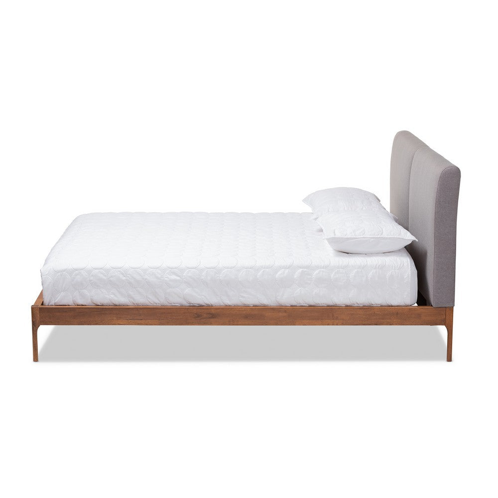 Baxton Studio Aveneil Mid-Century Modern Grey Fabric Upholstered Walnut Finished King Size Platform Bed WHI-BBT6723-Grey-King