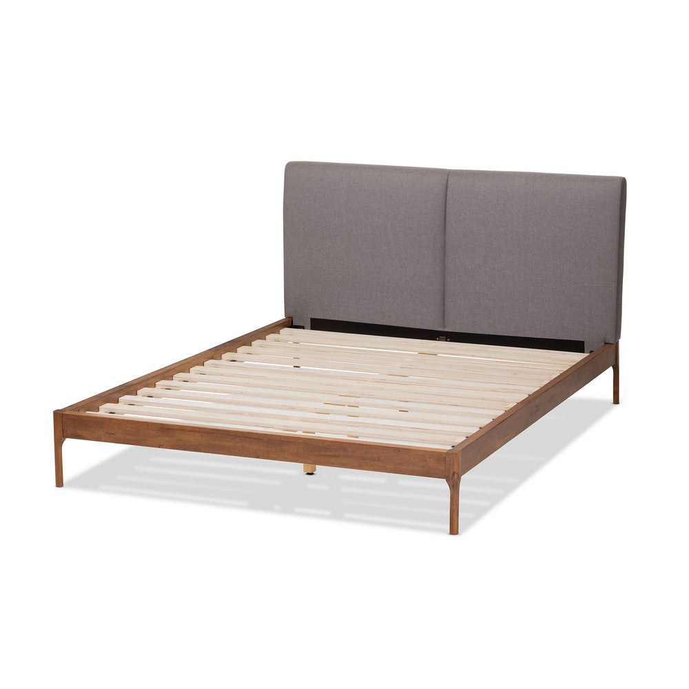 Baxton Studio Aveneil Mid-Century Modern Grey Fabric Upholstered Walnut Finished King Size Platform Bed WHI-BBT6723-Grey-King