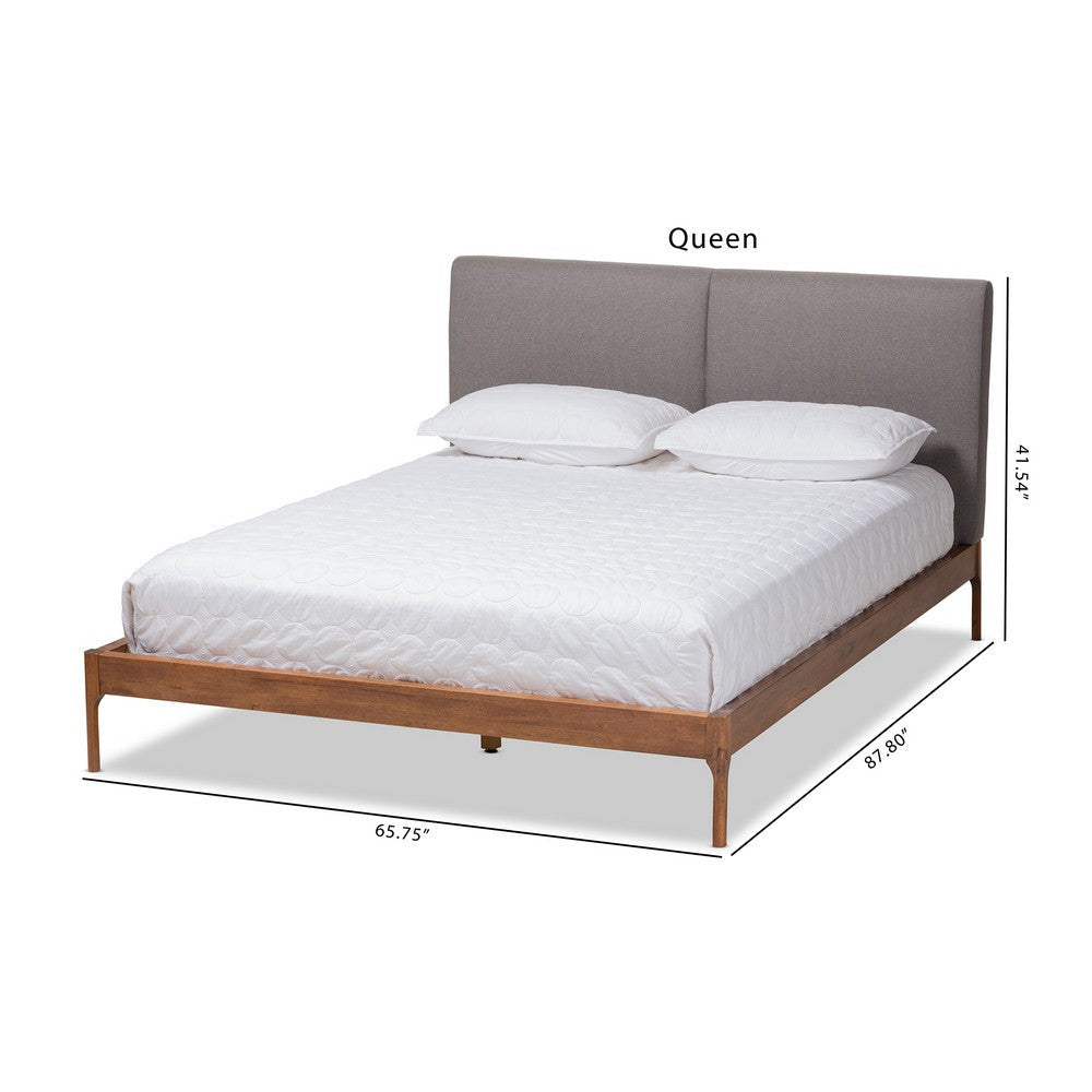 Baxton Studio Aveneil Mid-Century Modern Grey Fabric Upholstered Walnut Finished King Size Platform Bed WHI-BBT6723-Grey-King
