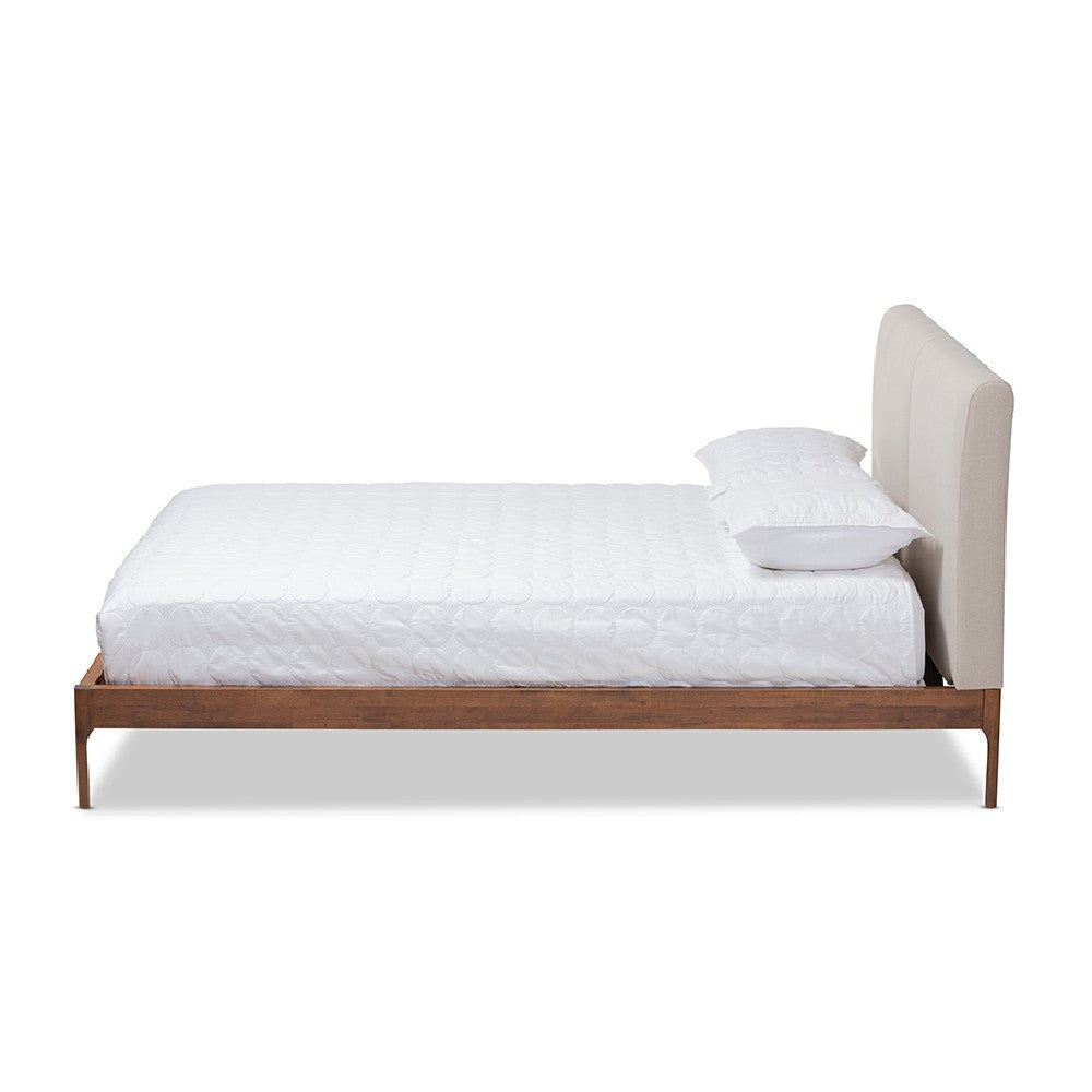 Baxton Studio Aveneil Mid-Century Modern Beige Fabric Upholstered Walnut Finished Full Size Platform Bed WHI-BBT6723-Light-Beige-Full