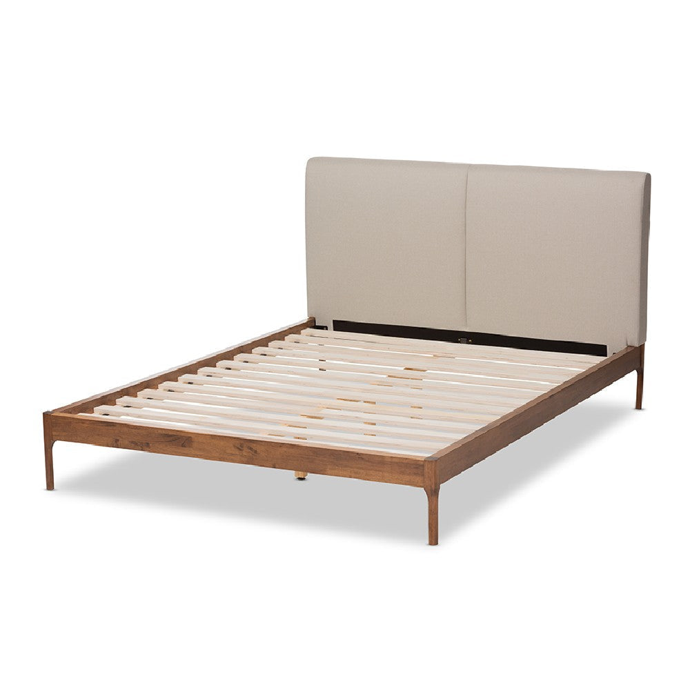 Baxton Studio Aveneil Mid-Century Modern Beige Fabric Upholstered Walnut Finished Full Size Platform Bed WHI-BBT6723-Light-Beige-Full