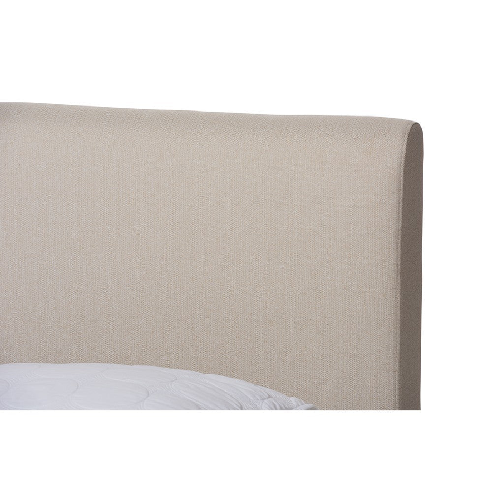 Baxton Studio Aveneil Mid-Century Modern Beige Fabric Upholstered Walnut Finished Full Size Platform Bed WHI-BBT6723-Light-Beige-Full