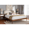 Baxton Studio Aveneil Mid-Century Modern Beige Fabric Upholstered Walnut Finished Full Size Platform Bed WHI-BBT6723-Light-Beige-Full